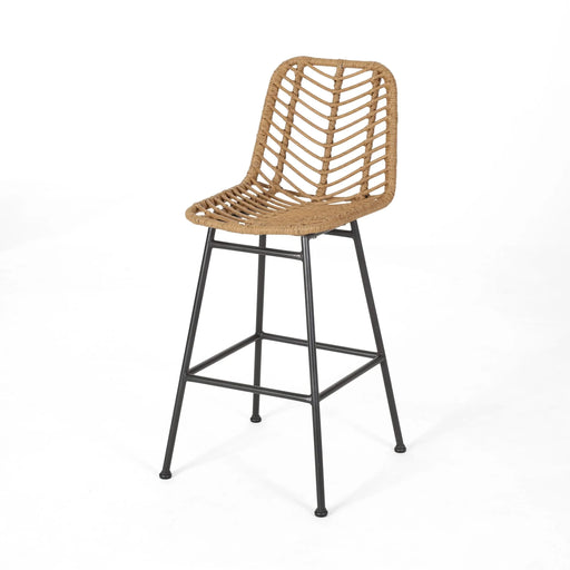 Outdoor Wicker Barstool with Thin Angled Legs, Set of 2, Light Brown Default -DTYStore