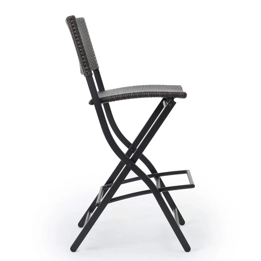 Outdoor Wicker Barstools Faux Rattan Patio Bar Stools Foldable Chair, Multibrown, Set of 2 Default -DTYStore