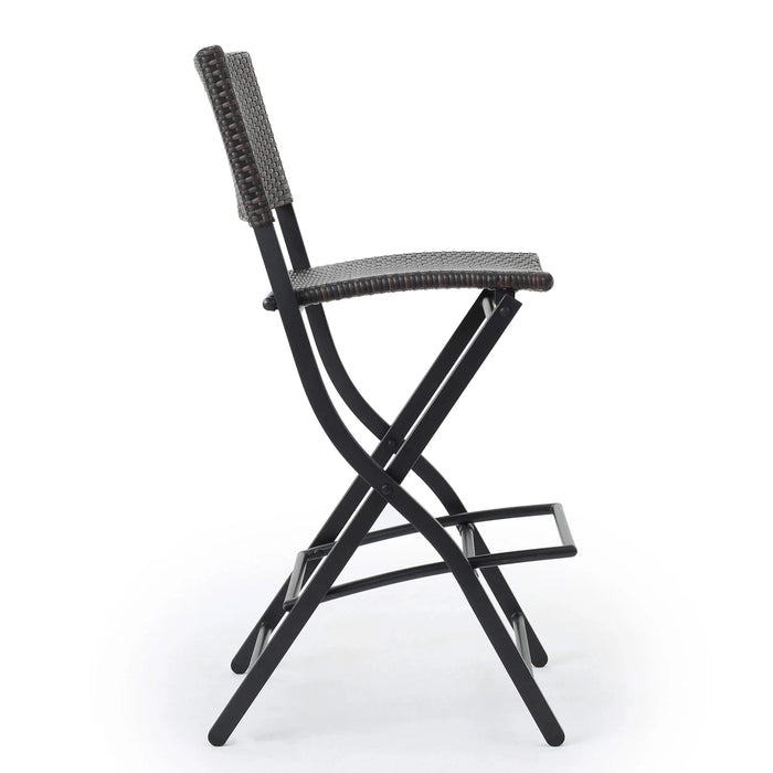 Outdoor Wicker Barstools Faux Rattan Patio Bar Stools Foldable Chair, Multibrown, Set of 2 Default -DTYStore