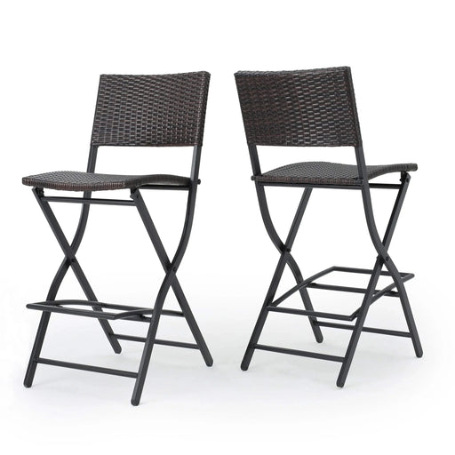 Outdoor Wicker Barstools Faux Rattan Patio Bar Stools Foldable Chair, Multibrown, Set of 2 Default -DTYStore