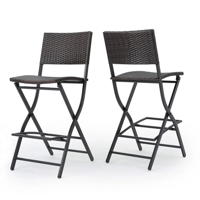Outdoor Wicker Barstools Faux Rattan Patio Bar Stools Foldable Chair, Multibrown, Set of 2 Default -DTYStore