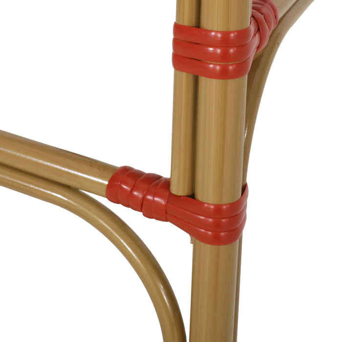 Outdoor Wicker and Aluminum 29.5' French Barstools, Set of 2, Red, Bamboo Print Finish Default -DTYStore