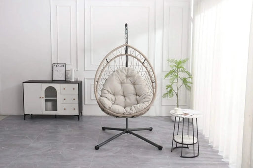 Outdoor egg-shaped hanging chair with stand, patio wicker swing egg-shaped chair, indoor rocking chair, outdoor hammock egg-shaped chair, linen gray Default -DTYStore