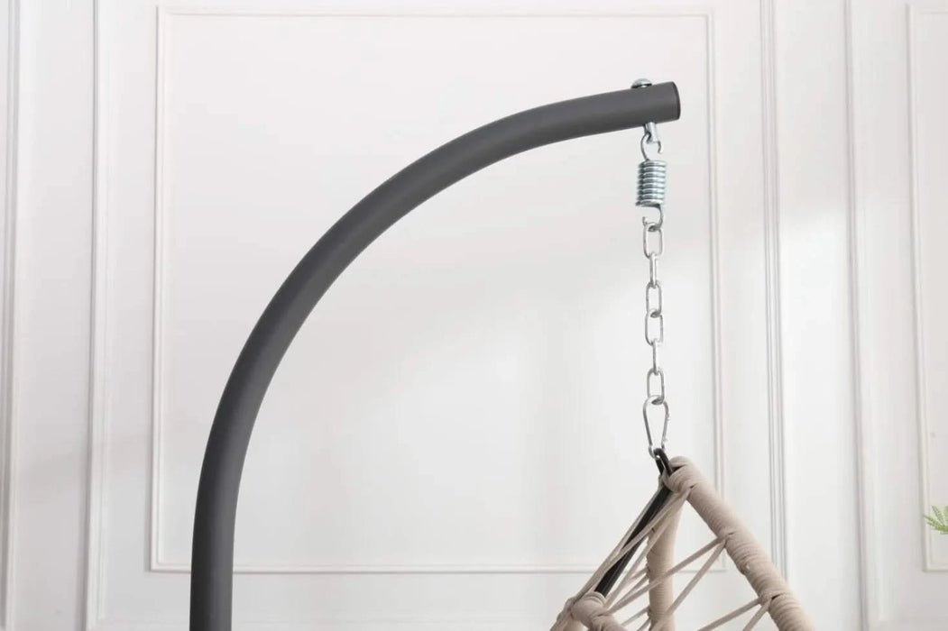 Outdoor egg-shaped hanging chair with stand, patio wicker swing egg-shaped chair, indoor rocking chair, outdoor hammock egg-shaped chair, linen gray Default -DTYStore