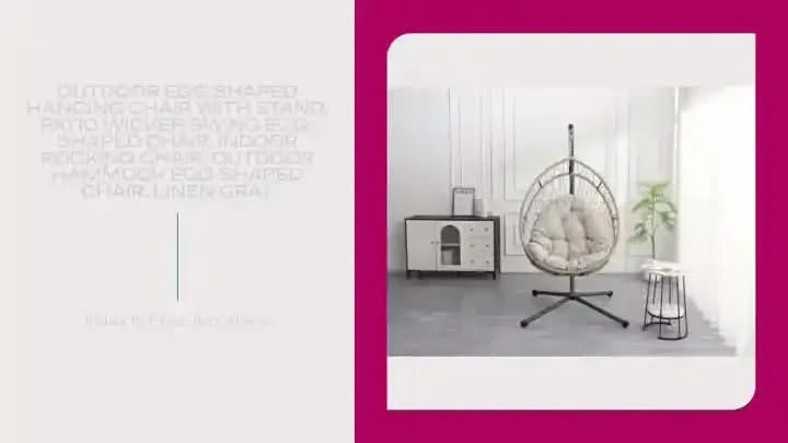 Outdoor egg-shaped hanging chair with stand, patio wicker swing egg-shaped chair, indoor rocking chair, outdoor hammock egg-shaped chair, linen gray Default -DTYStore