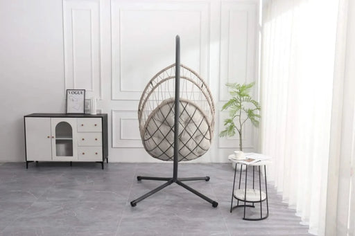 Outdoor egg-shaped hanging chair with stand, patio wicker swing egg-shaped chair, indoor rocking chair, outdoor hammock egg-shaped chair, linen gray Default -DTYStore