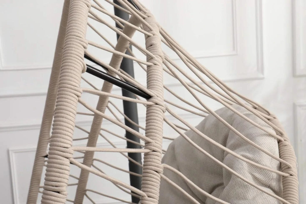 Outdoor egg-shaped hanging chair with stand, patio wicker swing egg-shaped chair, indoor rocking chair, outdoor hammock egg-shaped chair, linen gray Default -DTYStore