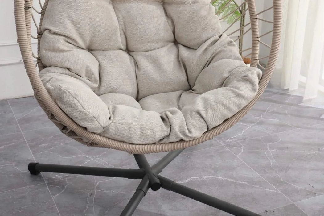 Outdoor egg-shaped hanging chair with stand, patio wicker swing egg-shaped chair, indoor rocking chair, outdoor hammock egg-shaped chair, linen gray Default -DTYStore