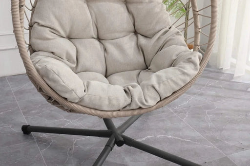 Outdoor egg-shaped hanging chair with stand, patio wicker swing egg-shaped chair, indoor rocking chair, outdoor hammock egg-shaped chair, linen gray Default -DTYStore