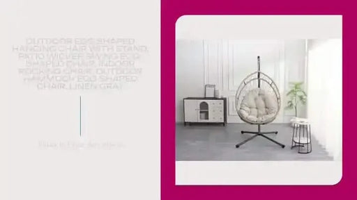 Outdoor egg-shaped hanging chair with stand, patio wicker swing egg-shaped chair, indoor rocking chair, outdoor hammock egg-shaped chair, linen gray Default -DTYStore