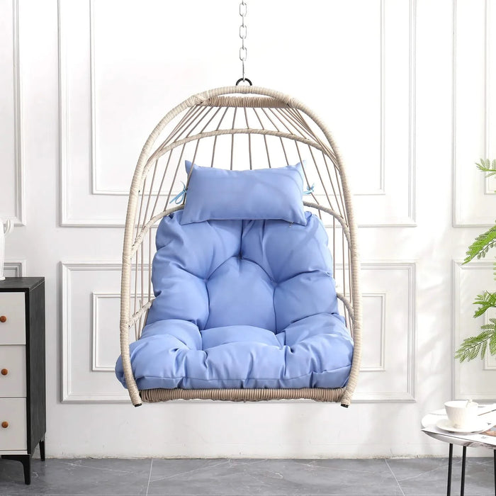 Outdoor garden rattan egg swing chair hanging chair PE hanging chair blue Default -DTYStore
