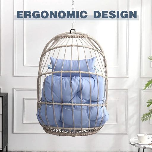 Outdoor garden rattan egg swing chair hanging chair PE hanging chair blue Default -DTYStore