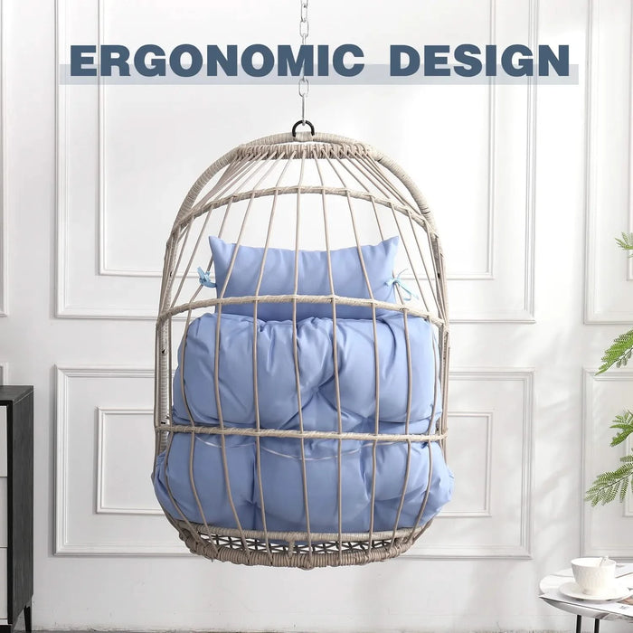 Outdoor garden rattan egg swing chair hanging chair PE hanging chair blue Default -DTYStore