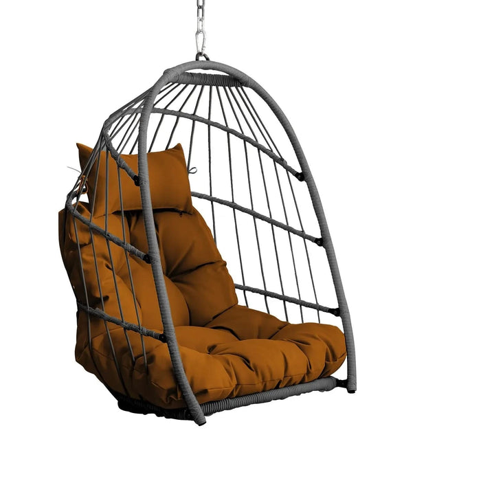 Outdoor garden rattan egg swing chair hanging chair PE hanging chair brown Default -DTYStore