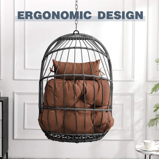 Outdoor garden rattan egg swing chair hanging chair PE hanging chair brown Default -DTYStore