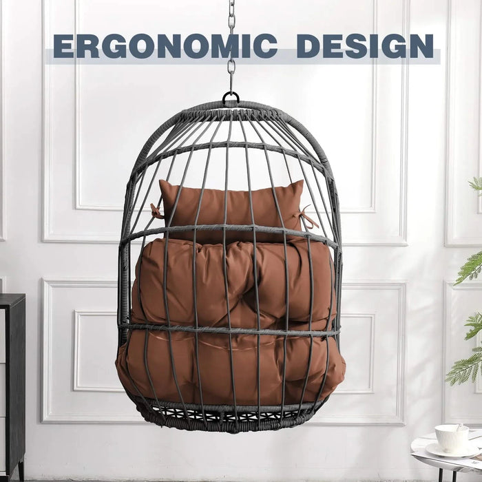 Outdoor garden rattan egg swing chair hanging chair PE hanging chair brown Default -DTYStore