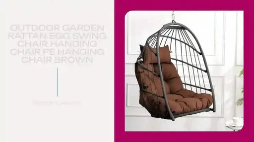 Outdoor garden rattan egg swing chair hanging chair PE hanging chair brown Default -DTYStore