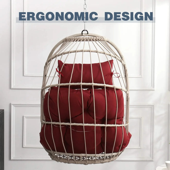 Outdoor garden rattan egg swing chair hanging chair PE hanging chair red Default -DTYStore