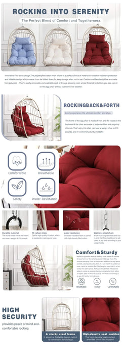 Outdoor garden rattan egg swing chair hanging chair PE hanging chair red Default -DTYStore