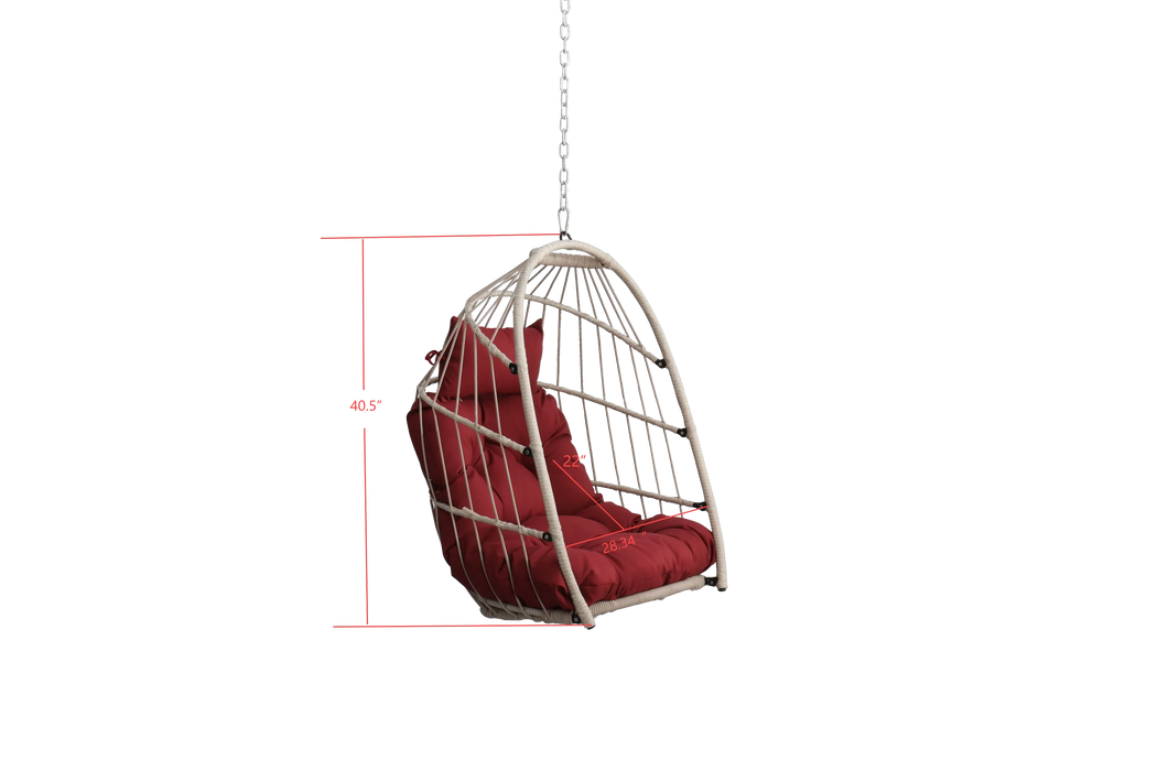 Outdoor garden rattan egg swing chair hanging chair PE hanging chair red Default -DTYStore
