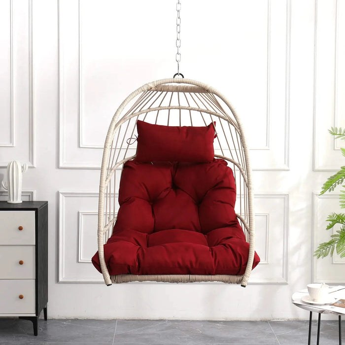 Outdoor garden rattan egg swing chair hanging chair PE hanging chair red Default -DTYStore