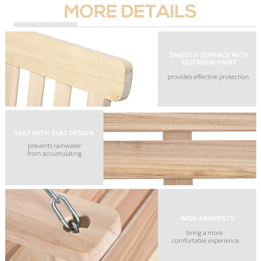 Outsunny 2-Seater Hanging Porch Swing Outdoor Patio Swing Chair Seat with Slatted Build and Chains, 440lbs Weight Capacity, Natural Default -DTYStore