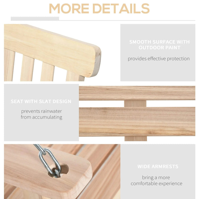 Outsunny 2-Seater Hanging Porch Swing Outdoor Patio Swing Chair Seat with Slatted Build and Chains, 440lbs Weight Capacity, Natural Default -DTYStore