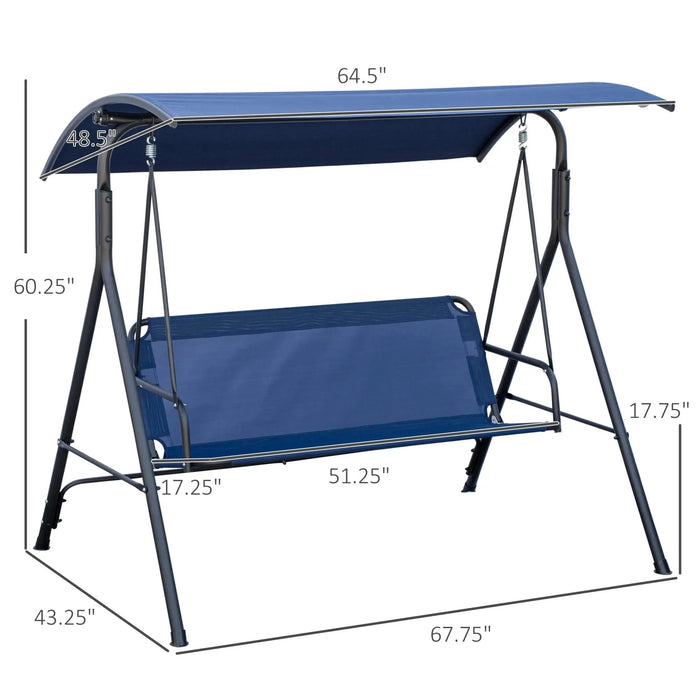 Outsunny 3-Person Porch Swing Bench with Stand & Adjustable Canopy, Armrests, Steel Frame for Outdoor, Garden, Patio, Porch & Poolside, Dark Blue Default -DTYStore
