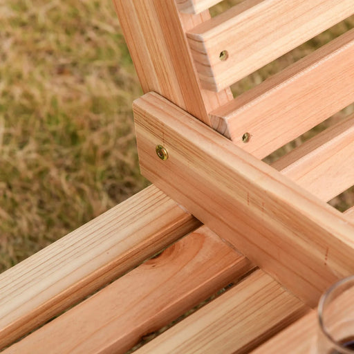 Outsunny 3-Seater Wooden Porch Swing, Patio Swing Bench with Folding Coffee Table, Cup Holders and Chains Included, 440lbs Weight Capacity, Natural Default -DTYStore