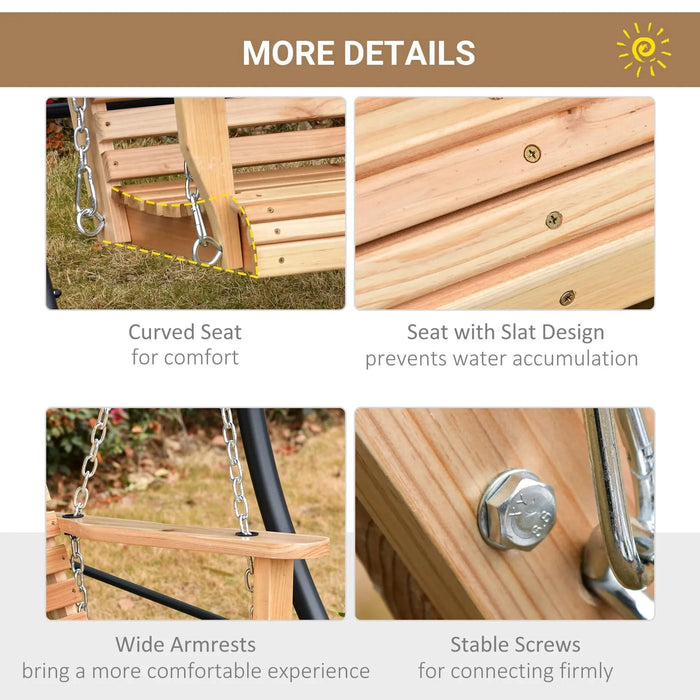 Outsunny 3-Seater Wooden Porch Swing, Patio Swing Bench with Folding Coffee Table, Cup Holders and Chains Included, 440lbs Weight Capacity, Natural Default -DTYStore