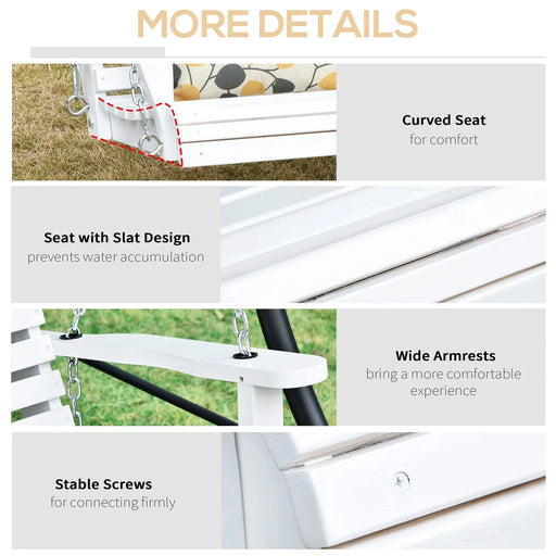 Outsunny 3-Seater Wooden Porch Swing, Patio Swing Bench with Folding Coffee Table, Cup Holders and Chains Included, 440lbs Weight Capacity, White Default -DTYStore