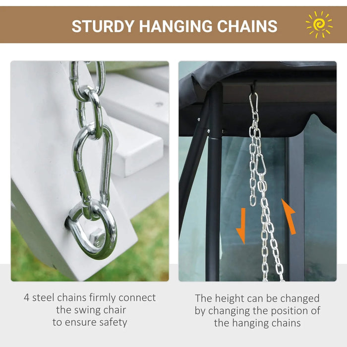 Outsunny 3-Seater Wooden Porch Swing, Patio Swing Bench with Folding Coffee Table, Cup Holders and Chains Included, 440lbs Weight Capacity, White Default -DTYStore