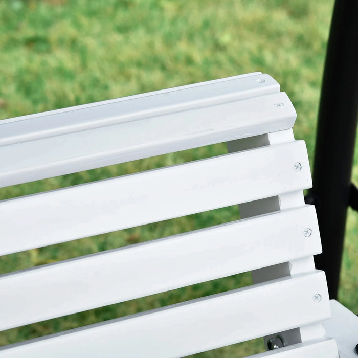 Outsunny 3-Seater Wooden Porch Swing, Patio Swing Bench with Folding Coffee Table, Cup Holders and Chains Included, 440lbs Weight Capacity, White Default -DTYStore