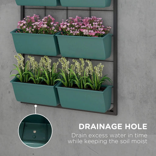 Outsunny 3-Tier Wall Planter with 6 Pots for Indoor and Outdoor Use, Hanging Plant Holder, Self Draining Wall Mounted Planter for Vegetables, Flowers, Herbs, Green Default -DTYStore
