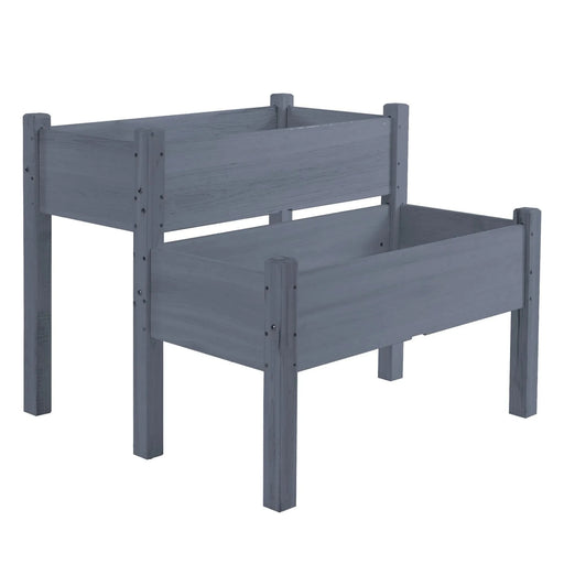 Outsunny 34'x34'x28' Raised Garden Bed, 2-Tier Elevated Wood Planter Box for Backyard, Patio to Grow Vegetables, Herbs, and Flowers, Gray Default -DTYStore