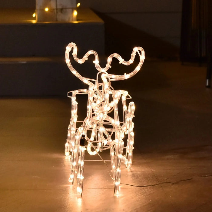Outsunny 35' LED Reindeer Sleigh Outdoor Christmas Standing Figure Decoration Default -DTYStore
