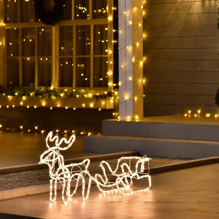Outsunny 35' LED Reindeer Sleigh Outdoor Christmas Standing Figure Decoration Default -DTYStore