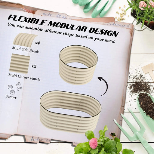 Outsunny 3.5' x 2' x 1.4' Galvanized Raised Garden Bed Kit, Outdoor Metal Elevated Planter Box with Safety Edging, Easy DIY Stock Tank for Growing Flowers, Herbs & Vegetables, Cream Default -DTYStore