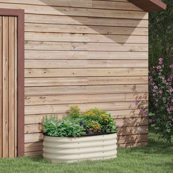 Outsunny 3.5' x 2' x 1.4' Galvanized Raised Garden Bed Kit, Outdoor Metal Elevated Planter Box with Safety Edging, Easy DIY Stock Tank for Growing Flowers, Herbs & Vegetables, Cream Default -DTYStore