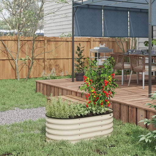 Outsunny 3.5' x 2' x 1.4' Galvanized Raised Garden Bed Kit, Outdoor Metal Elevated Planter Box with Safety Edging, Easy DIY Stock Tank for Growing Flowers, Herbs & Vegetables, Cream Default -DTYStore