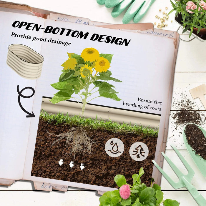 Outsunny 3.5' x 2' x 1.4' Galvanized Raised Garden Bed Kit, Outdoor Metal Elevated Planter Box with Safety Edging, Easy DIY Stock Tank for Growing Flowers, Herbs & Vegetables, Cream Default -DTYStore