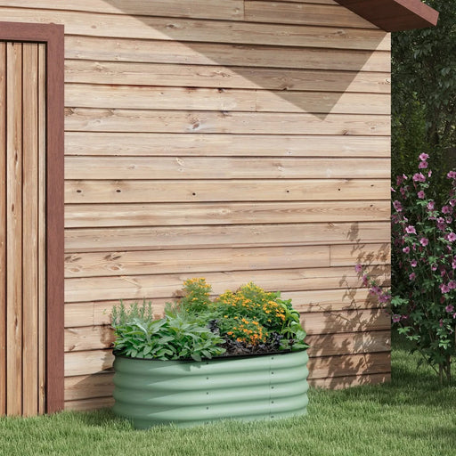 Outsunny 3.5' x 2' x 1.4' Galvanized Raised Garden Bed Kit, Outdoor Metal Elevated Planter Box with Safety Edging, Easy DIY Stock Tank for Growing Flowers, Herbs & Vegetables, Green Default -DTYStore