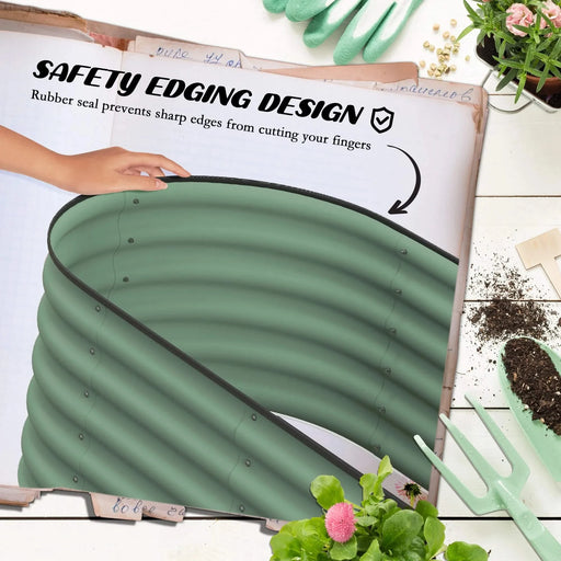 Outsunny 3.5' x 2' x 1.4' Galvanized Raised Garden Bed Kit, Outdoor Metal Elevated Planter Box with Safety Edging, Easy DIY Stock Tank for Growing Flowers, Herbs & Vegetables, Green Default -DTYStore