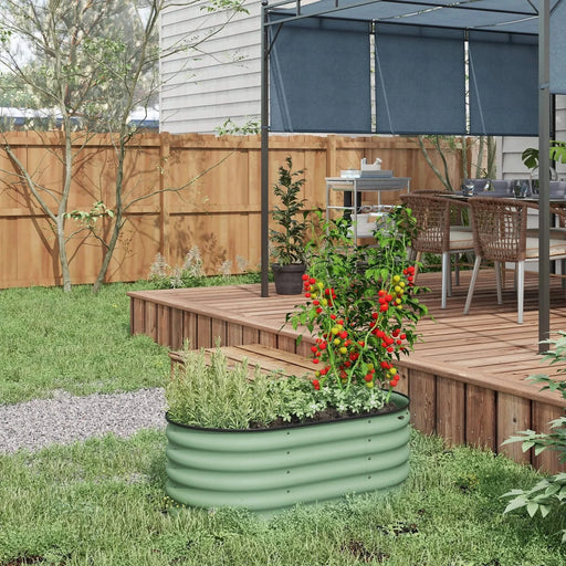Outsunny 3.5' x 2' x 1.4' Galvanized Raised Garden Bed Kit, Outdoor Metal Elevated Planter Box with Safety Edging, Easy DIY Stock Tank for Growing Flowers, Herbs & Vegetables, Green Default -DTYStore