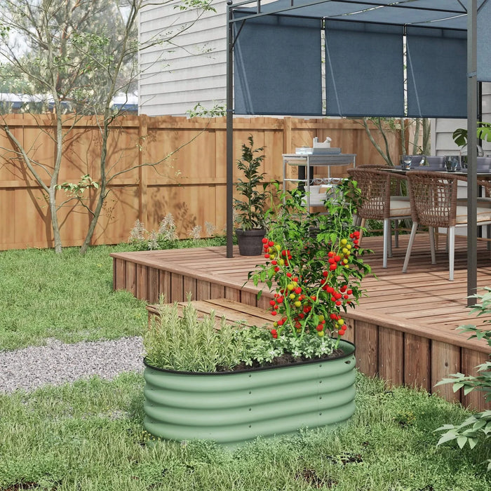 Outsunny 3.5' x 2' x 1.4' Galvanized Raised Garden Bed Kit, Outdoor Metal Elevated Planter Box with Safety Edging, Easy DIY Stock Tank for Growing Flowers, Herbs & Vegetables, Green Default -DTYStore