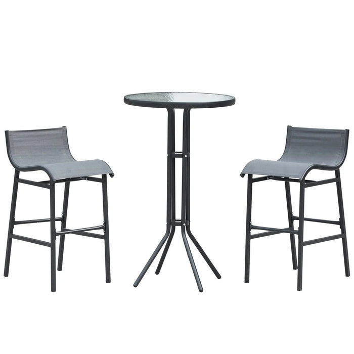 Outsunny 3 Piece Bar Height Outdoor Bistro Set for 2, Round Patio Pub Table 2 Bar Chairs with Comfortable Design & Strong Build, Charcoal Gray Default -DTYStore