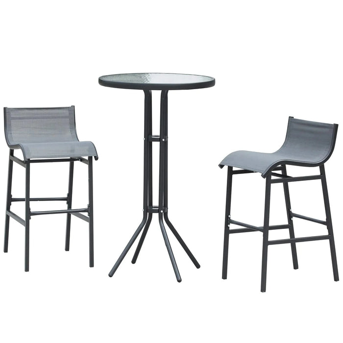 Outsunny 3 Piece Bar Height Outdoor Bistro Set for 2, Round Patio Pub Table 2 Bar Chairs with Comfortable Design & Strong Build, Charcoal Gray Default -DTYStore
