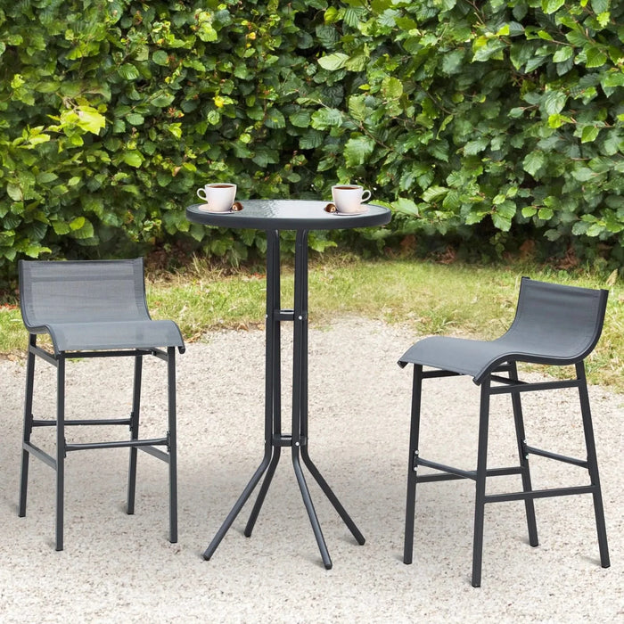 Outsunny 3 Piece Bar Height Outdoor Bistro Set for 2, Round Patio Pub Table 2 Bar Chairs with Comfortable Design & Strong Build, Charcoal Gray Default -DTYStore