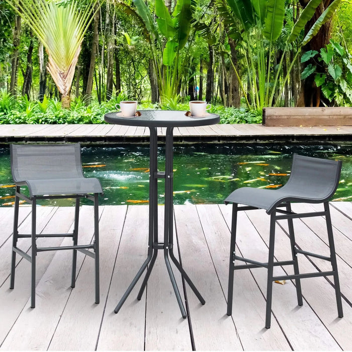 Outsunny 3 Piece Bar Height Outdoor Bistro Set for 2, Round Patio Pub Table 2 Bar Chairs with Comfortable Design & Strong Build, Charcoal Gray Default -DTYStore