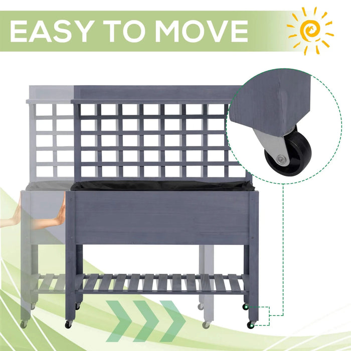 Outsunny 41' Raised Garden Bed with Trellis on Wheels, Wooden Elevated Planter Box with Legs and Bed Liner, for Flowers, Herbs & Vegetables, Gray Default -DTYStore